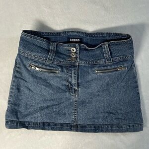Y2K BONGO women's lowrise blue faded flap pocket denim mini skirt, 5 US.